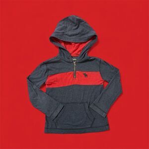 Boy’s Abercrombie & Fitch Quarter Zip Hooded Long Sleeve Shirt | Size 3/4